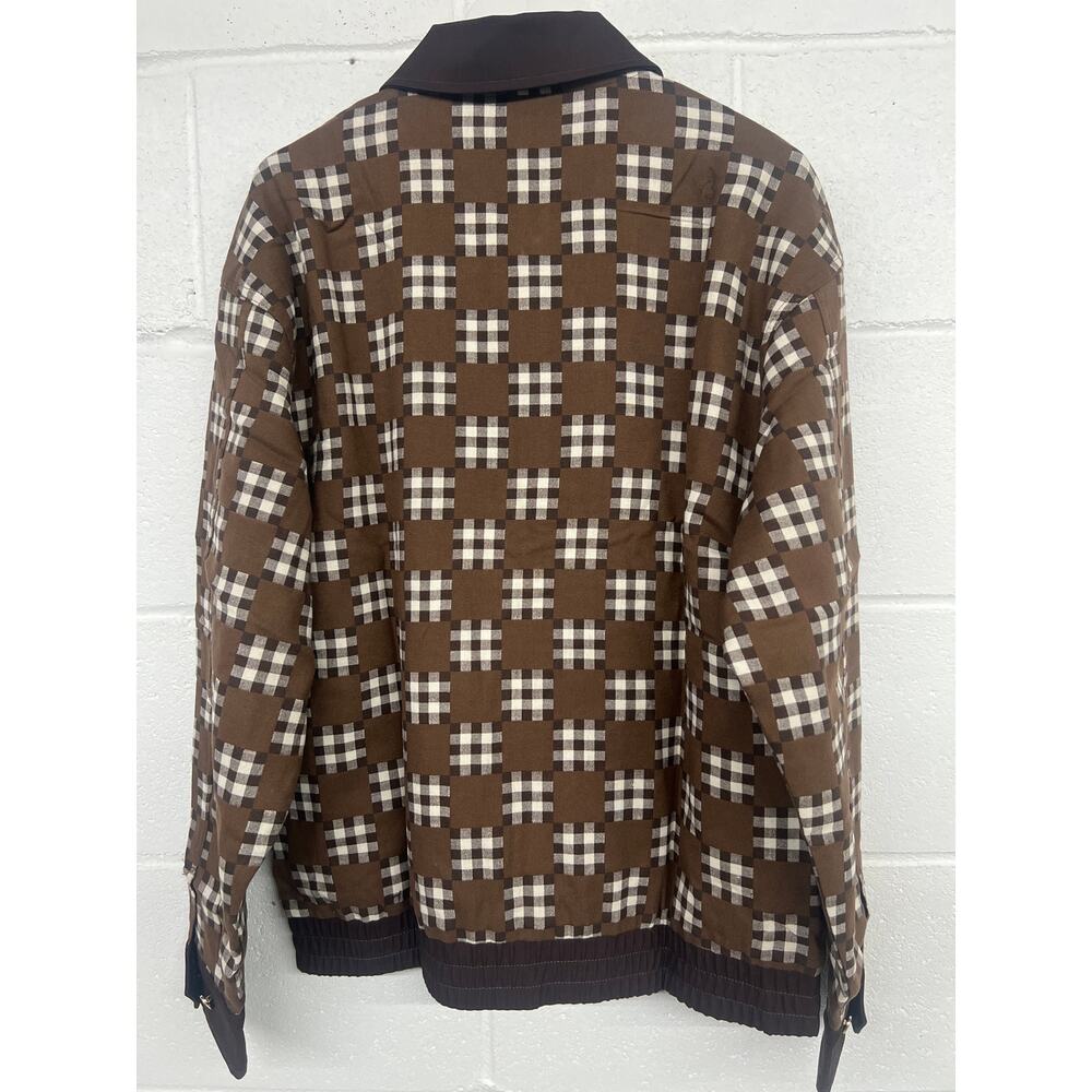 Bogey Boys Sz SM Brown Big Check Full Zip Collared Bomber Jacket - Picture 7 of 7